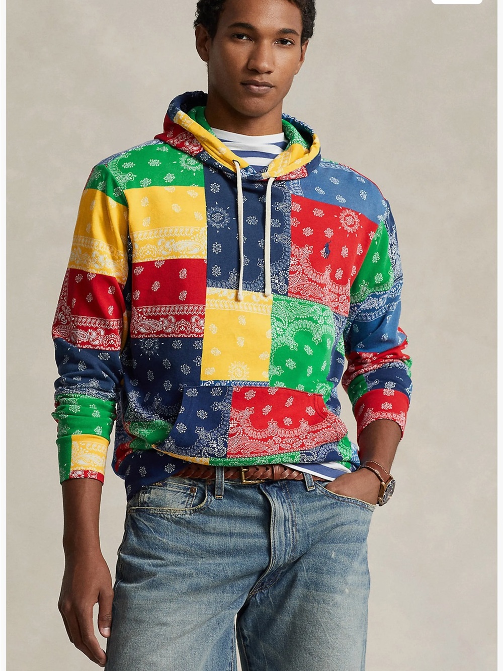 Ralph Lauren Patchwork Bandana Hoodie in Red, Blue, Green & Yellow NWOT